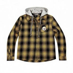 Pittsburgh Steelers Juniors XL Hooded Flannel Shirt NFL Plaid Hoodie Black Gold
